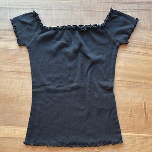 Hollister Black Ruffle Trim Tee